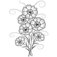 Set of different flower line on white background. Flowers drawing with line-art on white backgrounds. vector