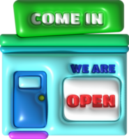 3d negocio apertura horas icono tienda comercio electrónico ilustración png