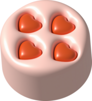 illustration 3D. Cupcake bread on top in heart shape. from the top view png
