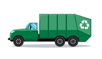 Green garbage truck vector illustration