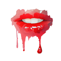 Pinky red lips with mouth slightly open and teeth visible with dripping color on the bottom . AI Generated png