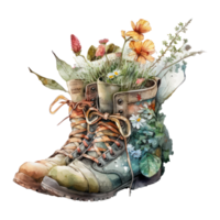 Watercolor painting of pair of boots . png