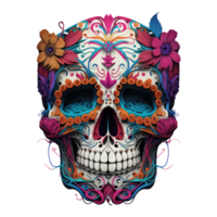 skull made of colorful vibrant flowers . png