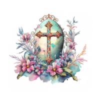 Jesús crucifijo acuarela flores . ai generado png