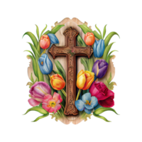 Gesù crocifisso acquerello fiori . ai generato png