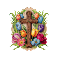 Jesús crucifijo acuarela flores . ai generado png