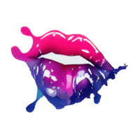 pink rood lippen met mond een beetje Open en tanden zichtbaar met druipend kleur Aan de bodem . ai gegenereerd png