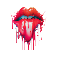 Pinky red lips with mouth slightly open and teeth visible with dripping color on the bottom . png
