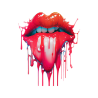 meñique rojo labios con boca ligeramente abierto y dientes visible con goteo color en el fondo . ai generado png