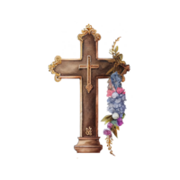 Jezus kruisbeeld waterverf bloemen . ai gegenereerd png