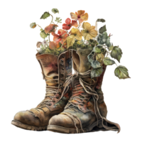 Watercolor painting of pair of boots . png