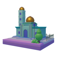 3D mosque or palace cartoon design. Architecture element isolated on transparent background. PRO PNG