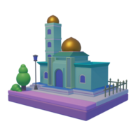 3D mosque or palace cartoon design. Architecture element isolated on transparent background. PRO PNG