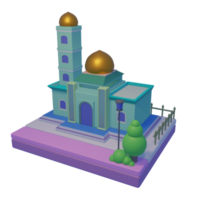 3D mosque or palace cartoon design. Architecture element isolated on transparent background. PRO PNG