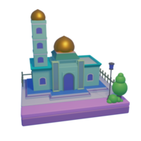 3D mosque or palace cartoon design. Architecture element isolated on transparent background. PRO PNG