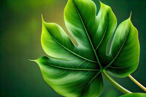 fresh green leaf with water drop, relaxation nature. photo