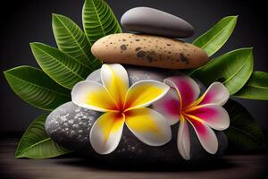 spa stones with frangipani. photo