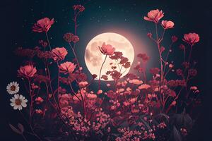 Fairytale fantasy photo background of magical deep blue dark night.