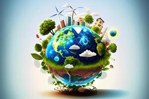 Renewable energy concept Earth Day or environment protection. photo