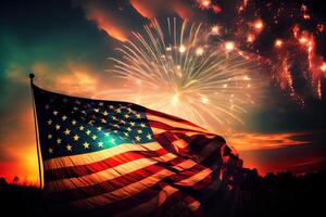 American Samoa Flag with Fireworks Celebration. photo