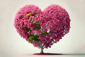 bonito 3d representación de árbol con un amor corazón en rosado foto