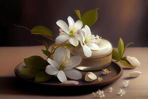 Spa still life with white flowers. photo