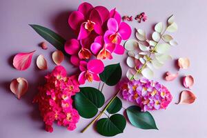 Spring wallpaper with small flowers high angle. photo
