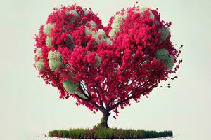 excelente digital Arte ilustración de rojo florecer árbol en corazón forma foto