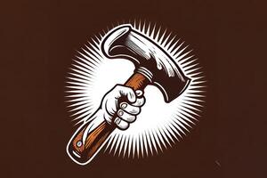 Hand holding hammer illustration clip art for carpenter. photo