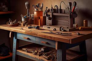 Carpentry workshop with equipment. photo