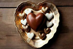 Excellent Heart-shaped plate and Valentines Day decorations on table photo