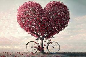 excelente amor árbol y bicicleta con corazones foto