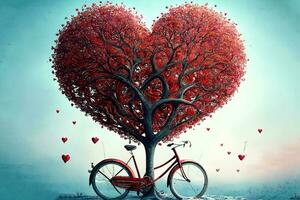 excelente amor árbol y bicicleta con corazones foto