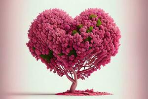 bonito 3d representación de árbol con un amor corazón en rosado foto