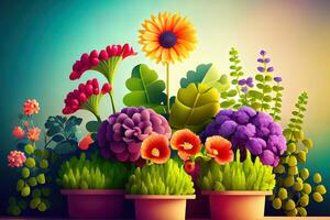 Gardening Concept. Garden Flowers and Plants on a Sunny Background. photo