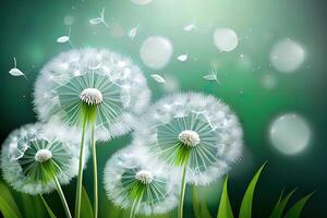 of spring background with white dandelions. photo