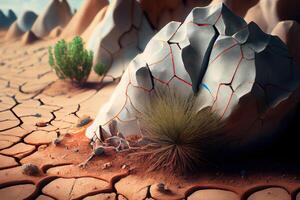 cerca arriba de agrietado Desierto tierra en ladera. generativo ai foto