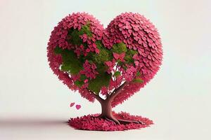 sorprendente 3d representación de árbol con un amor corazón en rosado foto