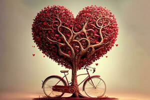 excepcional amor árbol y bicicleta con corazones foto