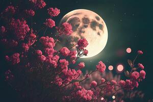 Retro style artwork with vintage color tones. Romantic night scene. photo