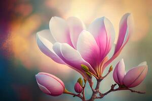 Blooming spring magnolia tree. photo
