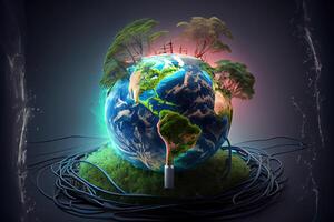 Renewable energy concept Earth Day or environment protection. photo