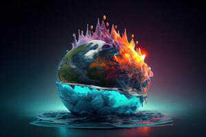 Global warming with earth on fire. photo