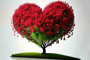 Amazing Digital art illustration of red blossom tree in heart shape photo