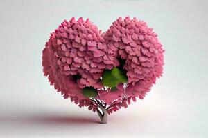 sorprendente 3d representación de árbol con un amor corazón en rosado foto