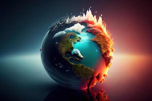 Global warming with earth on fire. photo