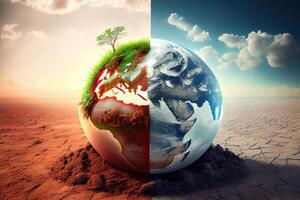 Concept on ecology, global warming, science, education. photo