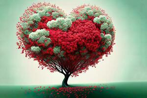 Excellent Digital art illustration of red blossom tree in heart shape photo