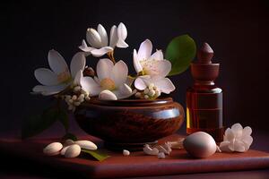 Spa still life with white flowers. photo