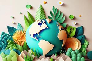 World environment and earth day concept with globe and eco friendly enviroment-paper art. photo